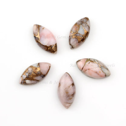 Pink Opal Copper Long Marquise Shape Gemstone, Loose Beads Smooth Calibrated Cabochons Stone For Jewelry Set 5 Pcs Wholesale Lot