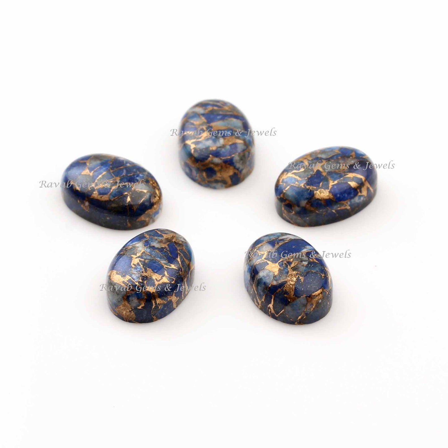 Copper Lapis Lazuli Oval Calibrated Smooth Cabochons Gemstone Loose Beads Semi Precious Stone For Jewelry Making 10x14 mm-13x18 mm 5 Pcs Set