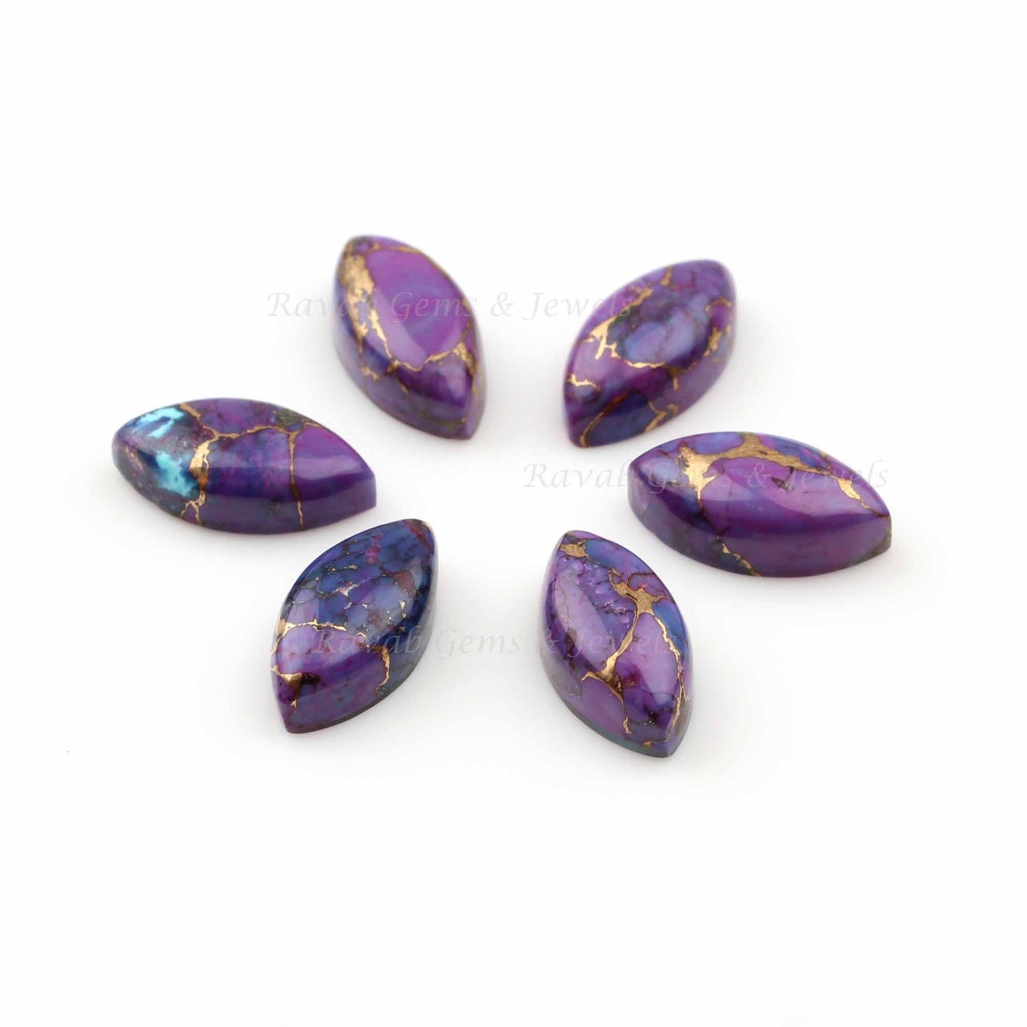Purple Copper Turquoise Long Marquise Cabochons Gemstone, Loose Beads Smooth Calibrated Stone For Jewelry 5 Pcs Set 8-16mm