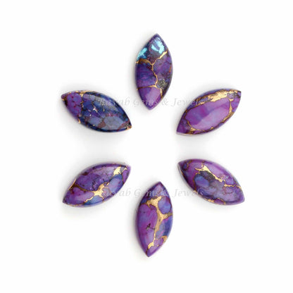 Purple Copper Turquoise Long Marquise Cabochons Gemstone, Loose Beads Smooth Calibrated Stone For Jewelry 5 Pcs Set 8-16mm