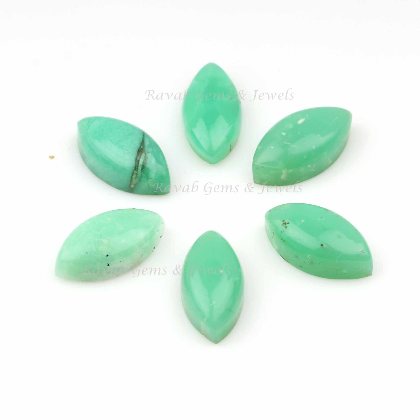 Natural Chrysoprase Long Marquise Shape Gemstone Calibrated Cabochons, Chrysoprase Cabochons for Jewelry Making 5 Pcs Set 8-16mm