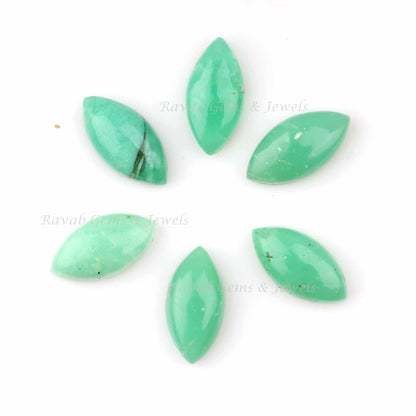 Natural Chrysoprase Long Marquise Shape Gemstone Calibrated Cabochons, Chrysoprase Cabochons for Jewelry Making 5 Pcs Set 8-16mm