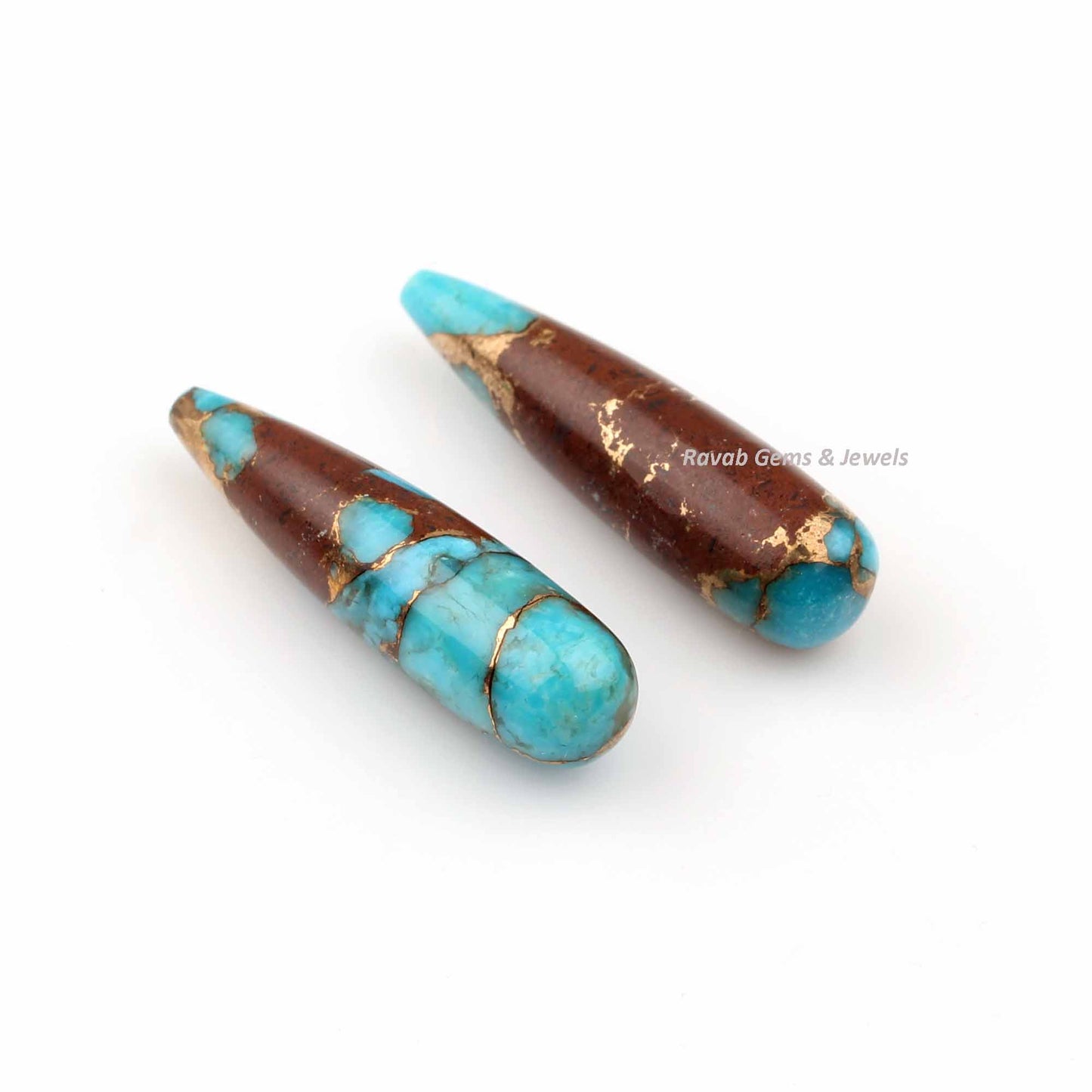 9x30mm Lava Copper Turquoise Drop Smooth Gemstone, Long Teardrop Loose Beads Calibrated Stone For Matching Earrings- 2 Pcs Set Available
