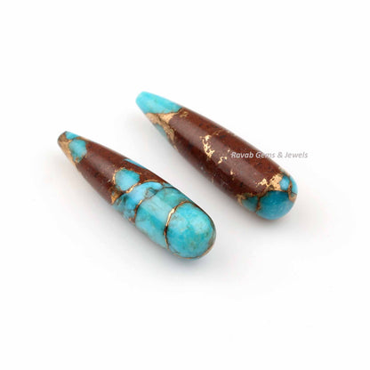 9x30mm Lava Copper Turquoise Drop Smooth Gemstone, Long Teardrop Loose Beads Calibrated Stone For Matching Earrings- 2 Pcs Set Available