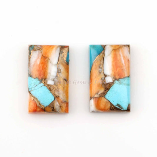 Spiny Oyster Copper Turquoise Rectangle Shape Cabochons Gemstone | Loose Beads Calibrated Stone For Pendant Earrings Making 2 Pc Set 12x20mm