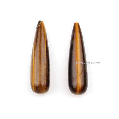 9x30mm Tiger Eye Drop Smooth Calibrated Gemstone, Loose Beads Long Pear Semi Precious Stone Available For Wholesale Prices 2 Pcs Pair Set