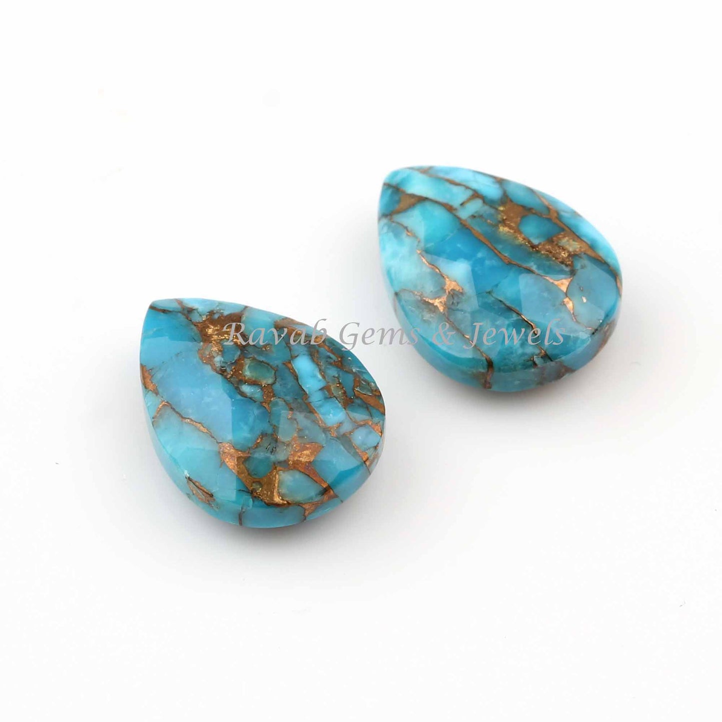 Blue Copper Turquoise Pear Shape Briolette Gemstone For Jewelry Making, Faceted Calibrated Loose Beads Stone For Earrings 12x16mm 2 Pcs Set