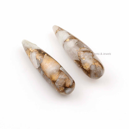 9x30mm White Calcite Copper Long Pear Shape Smooth Drops Gemstone, Loose Beads Calibrated Long Teardrop Stone For Sale 2 Pcs Set Available