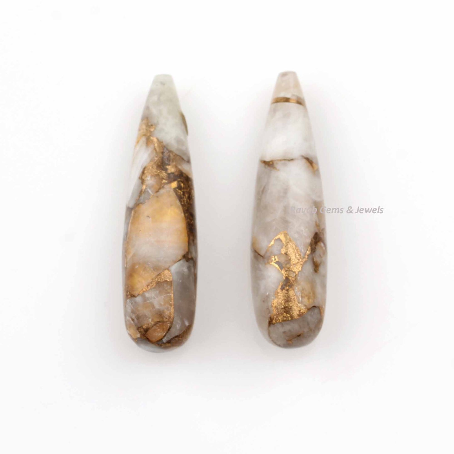 9x30mm White Calcite Copper Long Pear Shape Smooth Drops Gemstone, Loose Beads Calibrated Long Teardrop Stone For Sale 2 Pcs Set Available