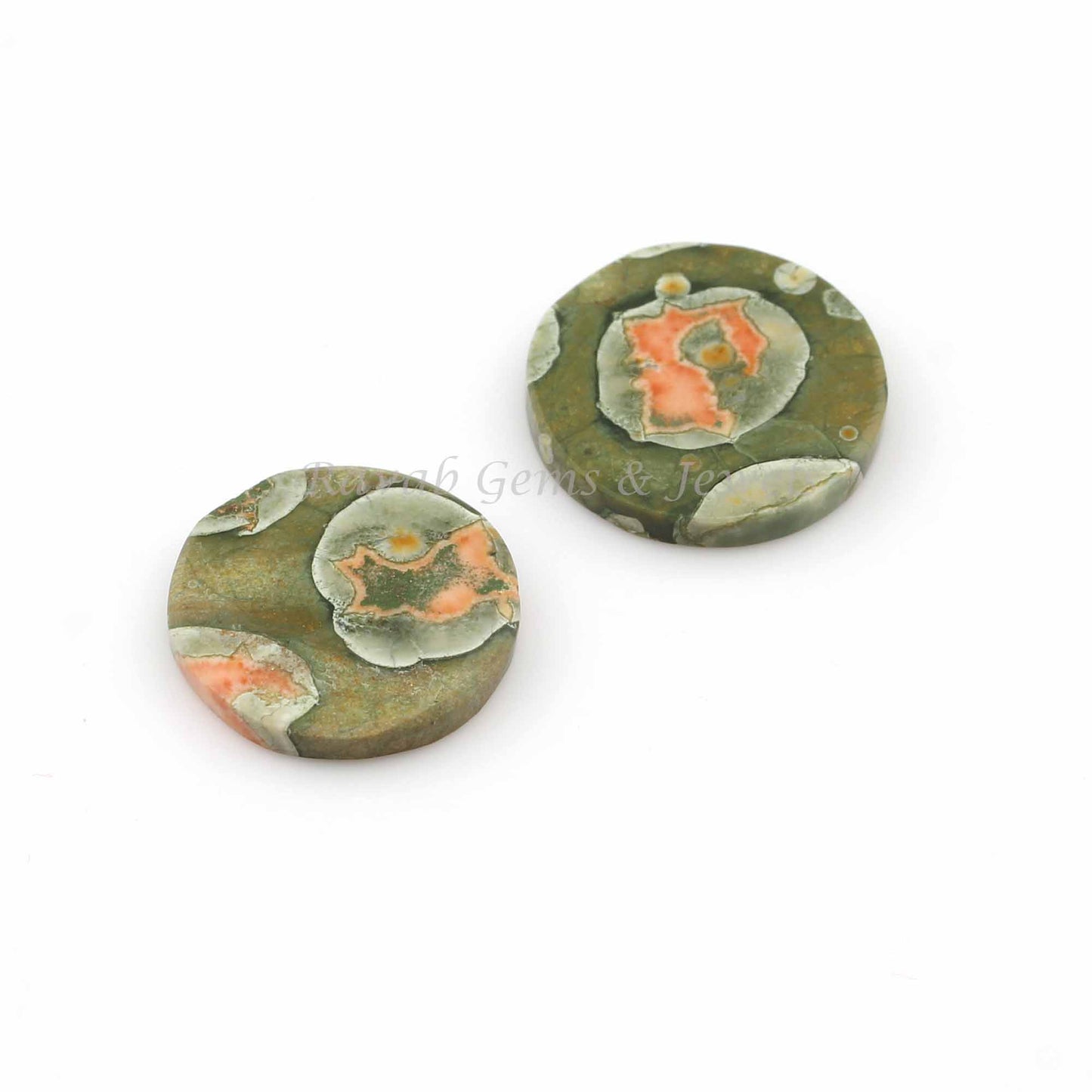 Natural Green Rhyolite Round Coin shape 12mm Both Side Flat Gemstone calibrated, Green Rhyolite Calibrated for jewelry 2 pcs set