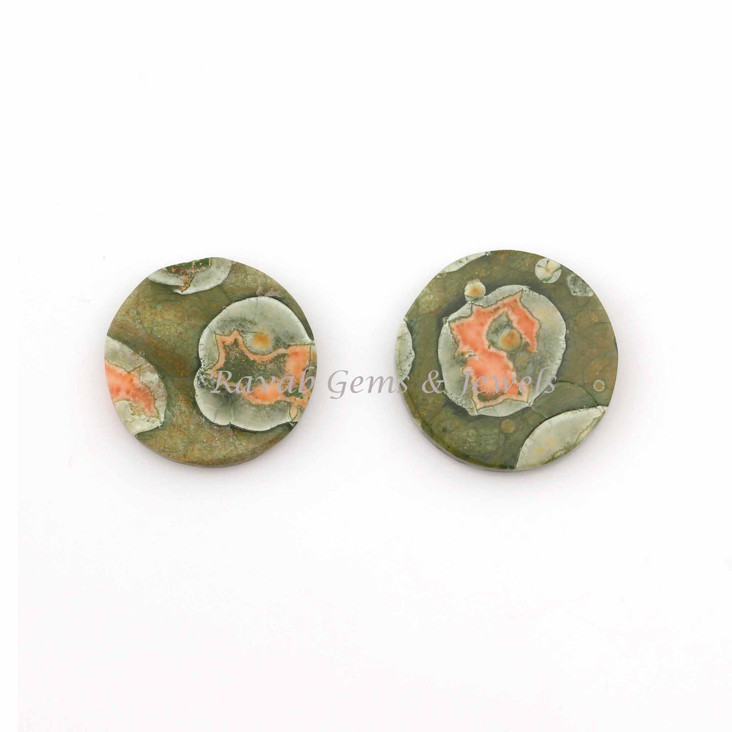 Natural Green Rhyolite Round Coin shape 12mm Both Side Flat Gemstone calibrated, Green Rhyolite Calibrated for jewelry 2 pcs set