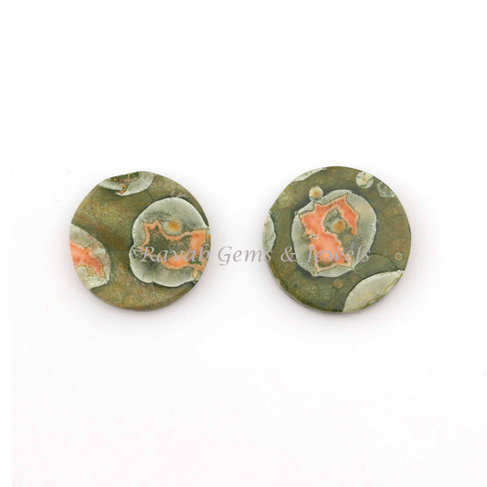 Natural Green Rhyolite Round Coin shape 12mm Both Side Flat Gemstone calibrated, Green Rhyolite Calibrated for jewelry 2 pcs set
