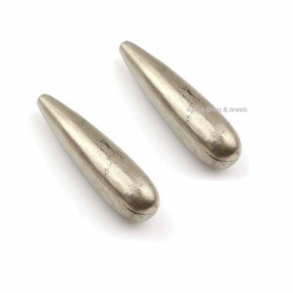 9x30mm Natural Pyrite Drop Smooth Gemstone, Loose Beads Calibrated Stone For Matching Jewelry Earring, Long Teardrop Stones - 2 Pcs Set
