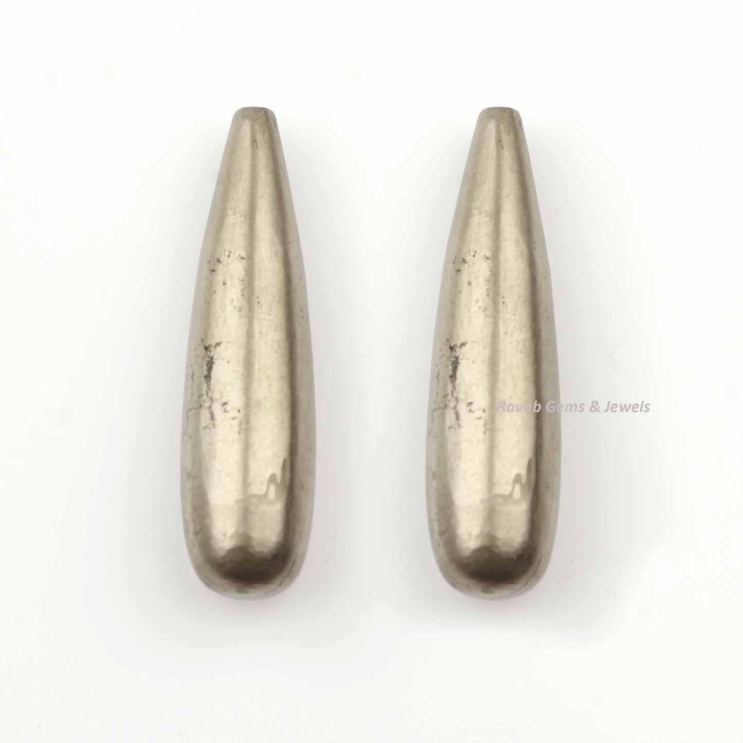 9x30mm Natural Pyrite Drop Smooth Gemstone, Loose Beads Calibrated Stone For Matching Jewelry Earring, Long Teardrop Stones - 2 Pcs Set