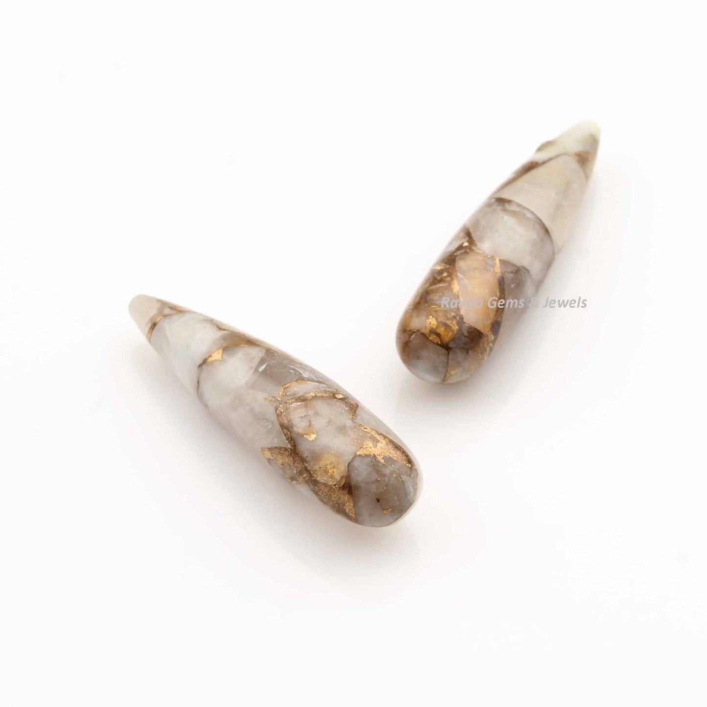 9x30mm White Calcite Copper Long Pear Shape Smooth Drops Gemstone, Loose Beads Calibrated Long Teardrop Stone For Sale 2 Pcs Set Available