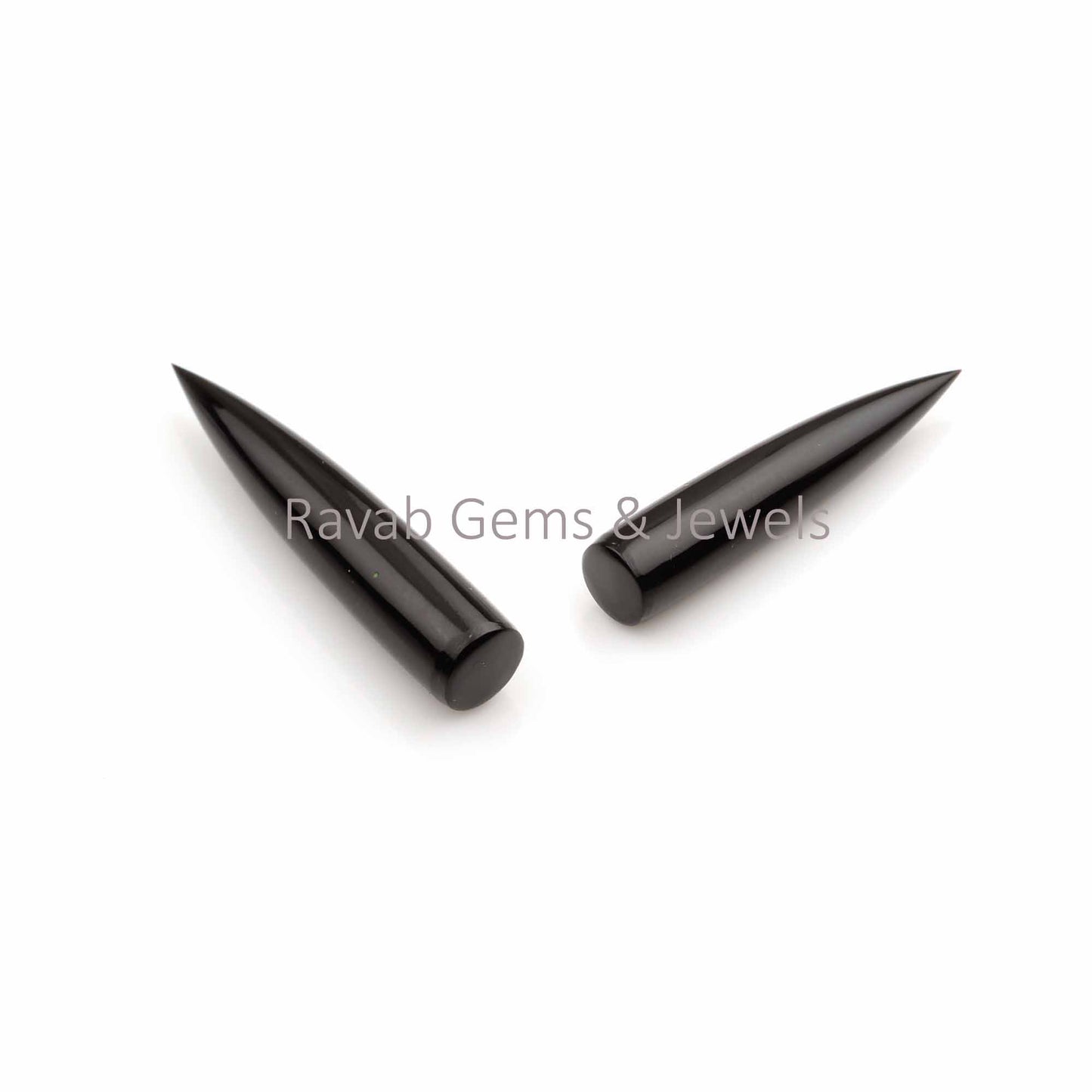 Natural Black Onyx Long Smooth Bullet Shape Gemstone For Jewelry, Loose Beads Calibrated Stones For Matching Jewelry Making 2 Pcs Set 6x30mm