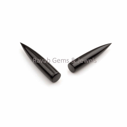 Natural Black Onyx Long Smooth Bullet Shape Gemstone For Jewelry, Loose Beads Calibrated Stones For Matching Jewelry Making 2 Pcs Set 6x30mm