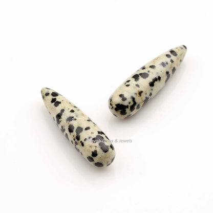 9x30mm Dalmatian Jasper Drop Smooth Gemstone, Loose Beads Calibrated Long Teardrop Earring Making Stones, Wholesale Rates - 2 Pcs Set