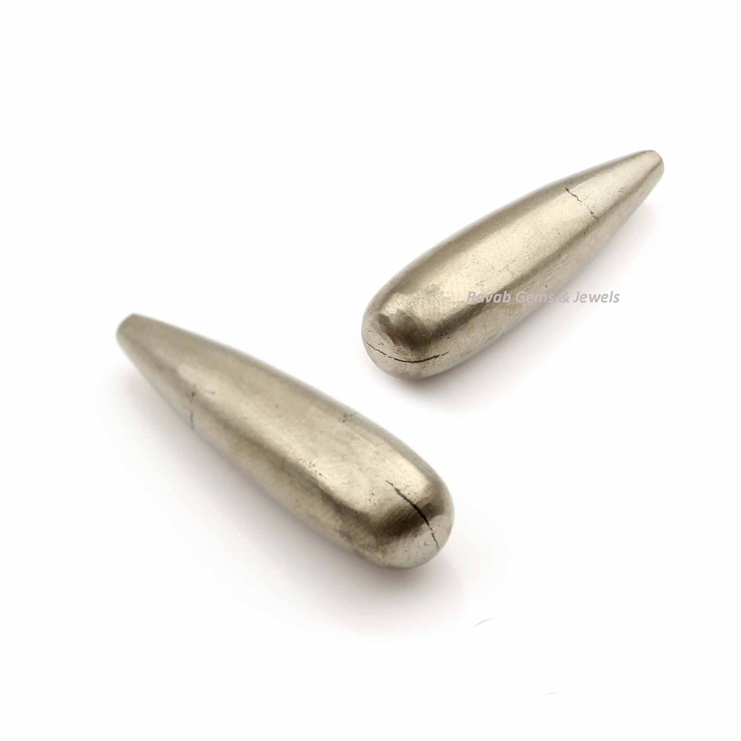 9x30mm Natural Pyrite Drop Smooth Gemstone, Loose Beads Calibrated Stone For Matching Jewelry Earring, Long Teardrop Stones - 2 Pcs Set