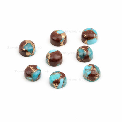 Natural Lava Copper Turquoise Round Shape Cabochons, Calibrated Gemstone For Jewelry Making, Loose Beads For Earring - 2 Pcs