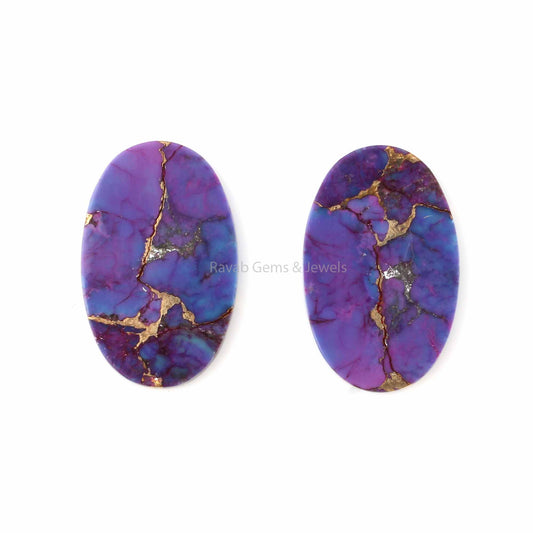 Mohave Purple Copper Oval shape 12x19mm Flat Gemstone For Jewelry, Mohave Copper pendant, earring making beads 2 pc set