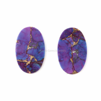 Mohave Purple Copper Oval shape 12x19mm Flat Gemstone For Jewelry, Mohave Copper pendant, earring making beads 2 pc set