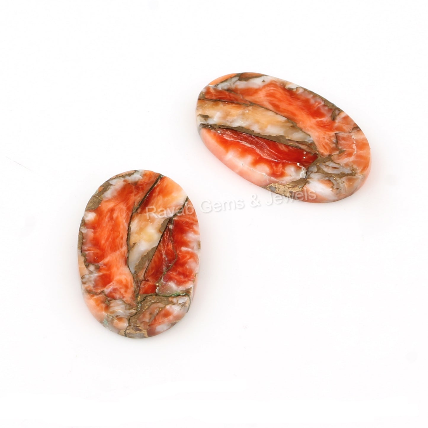 Sponge Coral Copper Oval Shape 12x19mm Flat Gemstone For Jewelry, Loose Beads Stone For Jewelry Making, Pair Calibrated Stones 2 Pcs Set