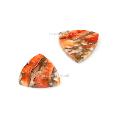 Sponge Coral Copper Trillion Shape Smooth Flat Gemstone, Loose Beads Calibrated Gemstone For Fashion Jewelry Ring Earring - 2 Pcs Set