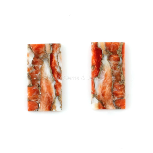Sponge Coral Copper Rectangle Shape Flat Smooth Gemstone, Loose Beads Calibrated Stone For Jewelry Earring Ring Making 8x16mm 2 Pcs Set