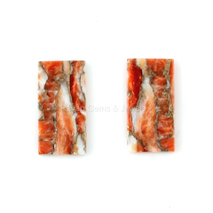 Sponge Coral Copper Rectangle Shape Flat Smooth Gemstone, Loose Beads Calibrated Stone For Jewelry Earring Ring Making 8x16mm 2 Pcs Set