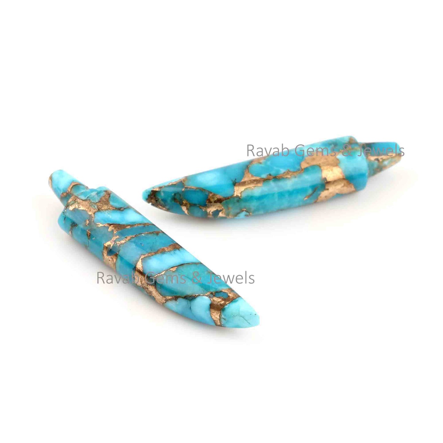 7x30mm Blue Copper Turquoise Long Sword Shape Gemstone, Smooth Briolette Calibrated Stones, Composite Stone For Earring Pendant - 2 Pcs