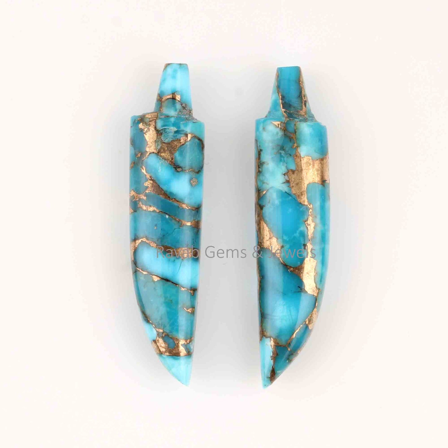 7x30mm Blue Copper Turquoise Long Sword Shape Gemstone, Smooth Briolette Calibrated Stones, Composite Stone For Earring Pendant - 2 Pcs