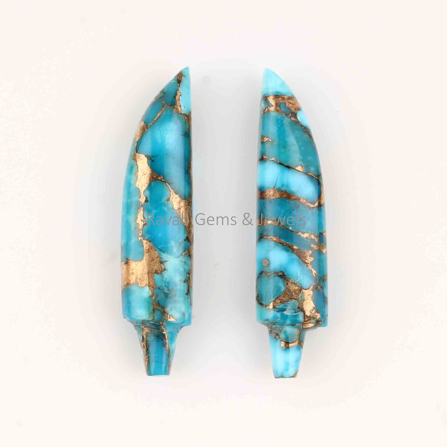 7x30mm Blue Copper Turquoise Long Sword Shape Gemstone, Smooth Briolette Calibrated Stones, Composite Stone For Earring Pendant - 2 Pcs