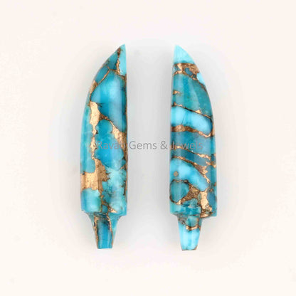 7x30mm Blue Copper Turquoise Long Sword Shape Gemstone, Smooth Briolette Calibrated Stones, Composite Stone For Earring Pendant - 2 Pcs