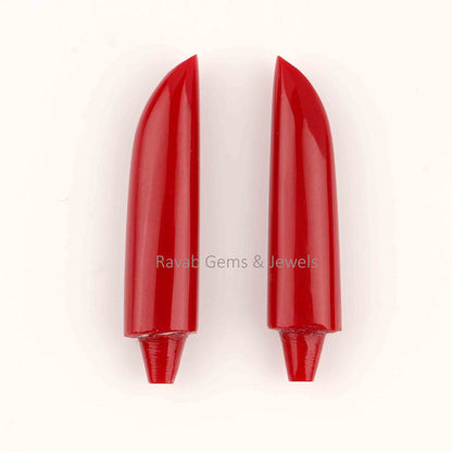 7x30mm Red Coral Gemstone Long Sword Shape Gemstone, Smooth Briolette Calibrated Stones, Loose Beads Stone For Bridemaids Jewelry- 2 Pcs set