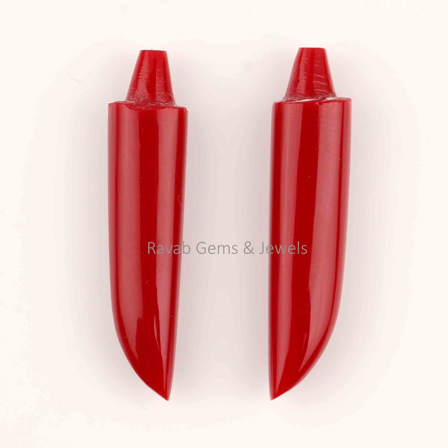 7x30mm Red Coral Gemstone Long Sword Shape Gemstone, Smooth Briolette Calibrated Stones, Loose Beads Stone For Bridemaids Jewelry- 2 Pcs set