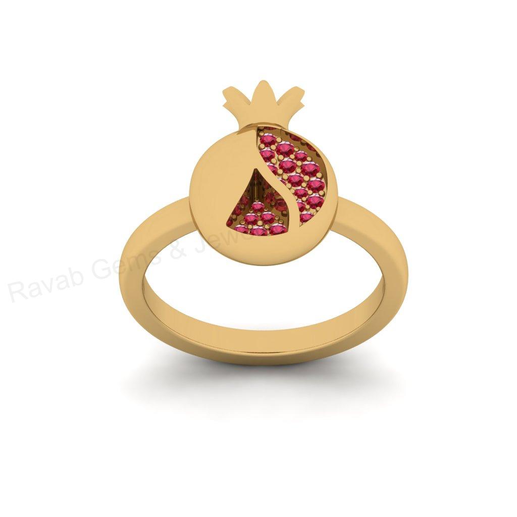 Best Selling 925 Sterling Silver Gold Plated Pomegranate Unique Fruit Design With Sparkling Red CZ Women Fine Customized Ring Jewelry