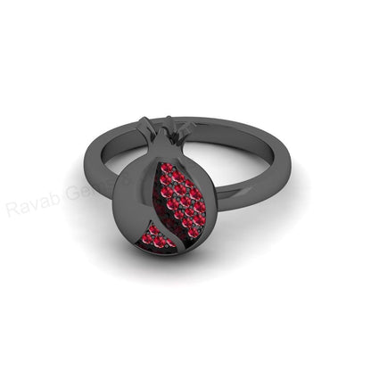 Best Selling 925 Sterling Silver Gold Plated Pomegranate Unique Fruit Design With Sparkling Red CZ Women Fine Customized Ring Jewelry