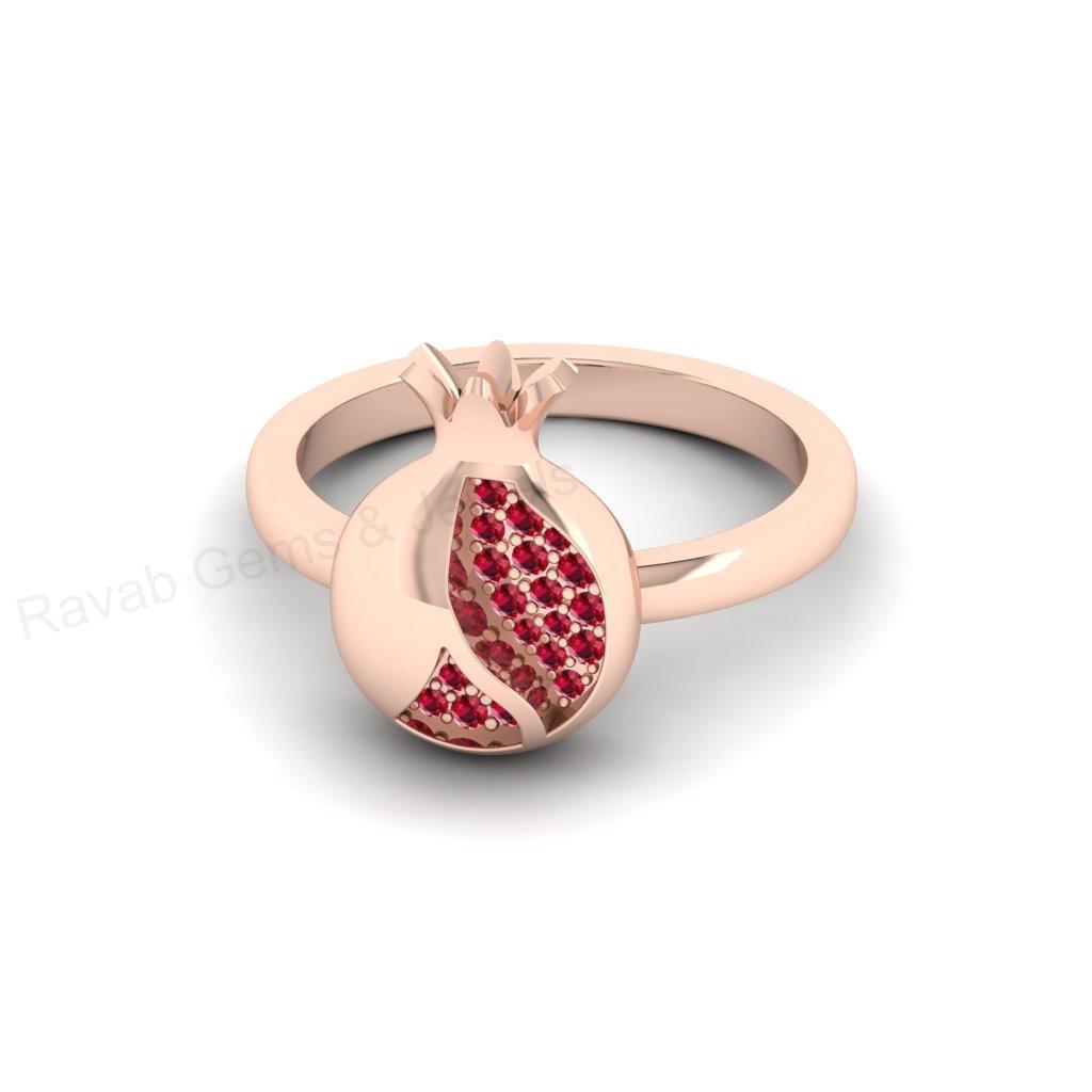 Best Selling 925 Sterling Silver Gold Plated Pomegranate Unique Fruit Design With Sparkling Red CZ Women Fine Customized Ring Jewelry