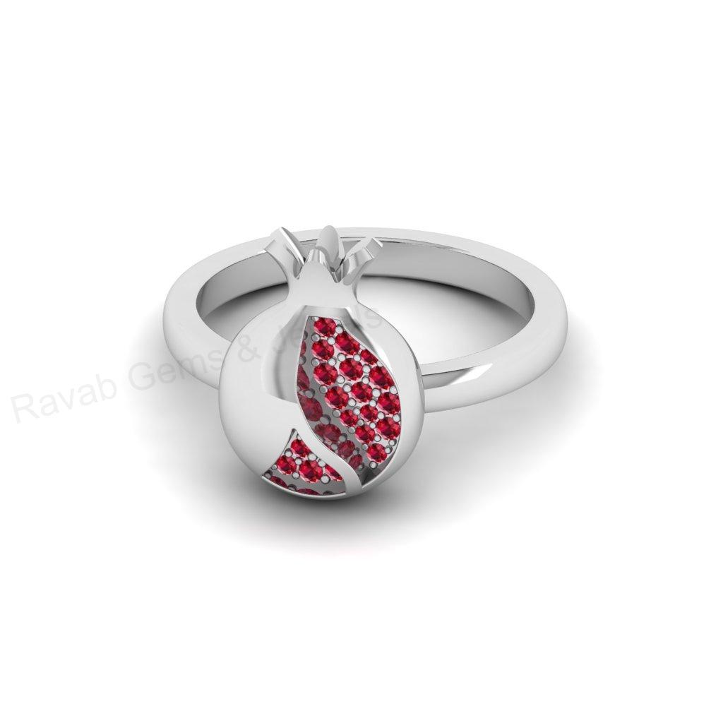 Best Selling 925 Sterling Silver Gold Plated Pomegranate Unique Fruit Design With Sparkling Red CZ Women Fine Customized Ring Jewelry