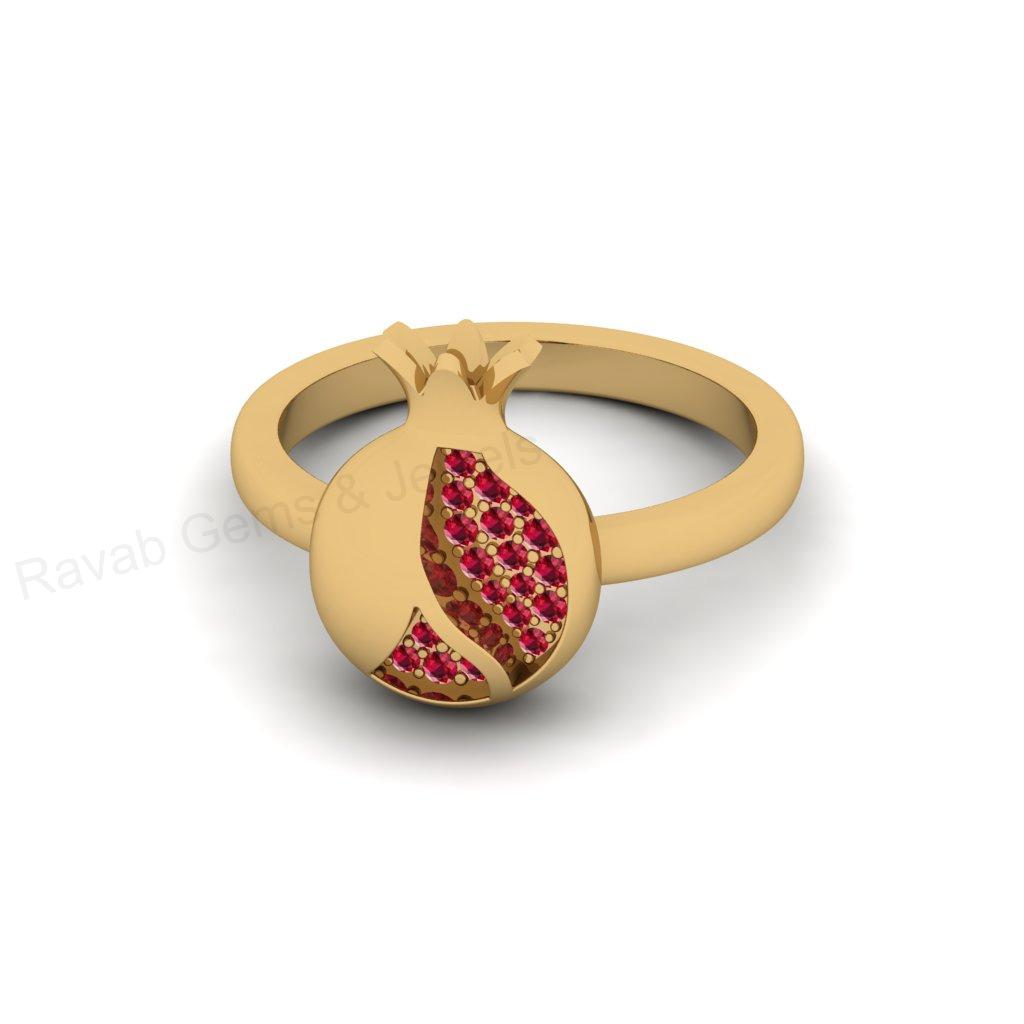 Best Selling 925 Sterling Silver Gold Plated Pomegranate Unique Fruit Design With Sparkling Red CZ Women Fine Customized Ring Jewelry
