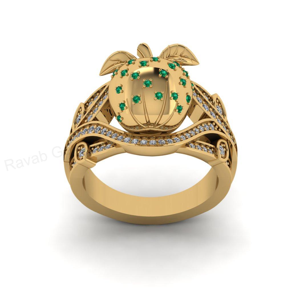 Top Selling 925 Silver Gold Plated Round Shape Cubic Zirconia Accents Gemstone Apple Fruit Shape Design Women Fine Jewelry Customized Ring