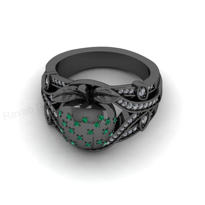 Top Selling 925 Silver Gold Plated Round Shape Cubic Zirconia Accents Gemstone Apple Fruit Shape Design Women Fine Jewelry Customized Ring