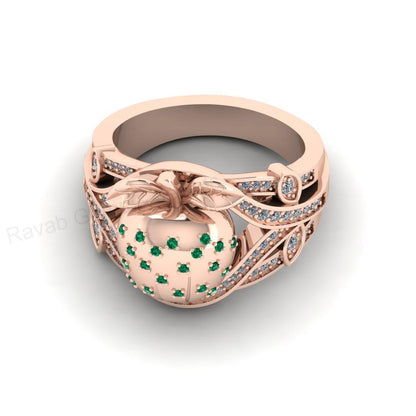 Top Selling 925 Silver Gold Plated Round Shape Cubic Zirconia Accents Gemstone Apple Fruit Shape Design Women Fine Jewelry Customized Ring