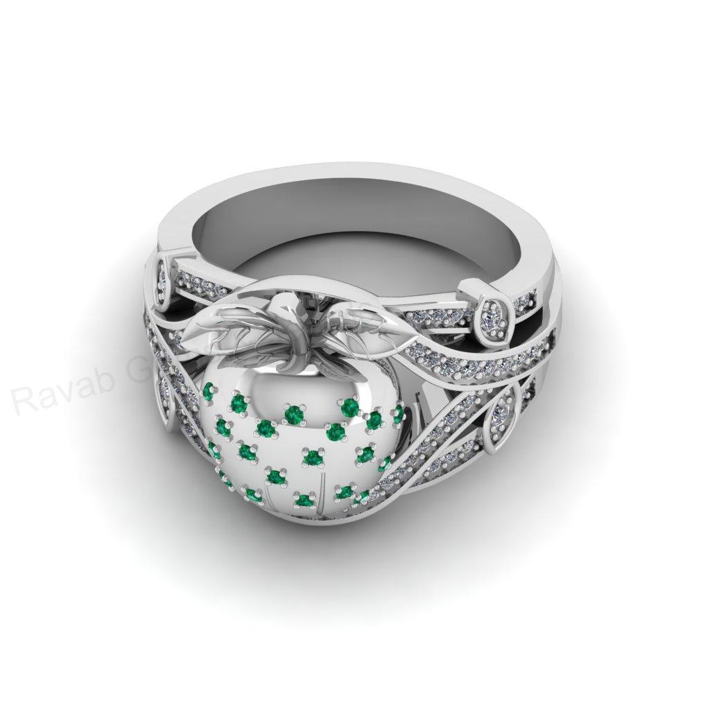 Top Selling 925 Silver Gold Plated Round Shape Cubic Zirconia Accents Gemstone Apple Fruit Shape Design Women Fine Jewelry Customized Ring