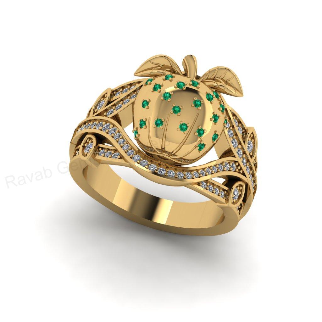 Top Selling 925 Silver Gold Plated Round Shape Cubic Zirconia Accents Gemstone Apple Fruit Shape Design Women Fine Jewelry Customized Ring