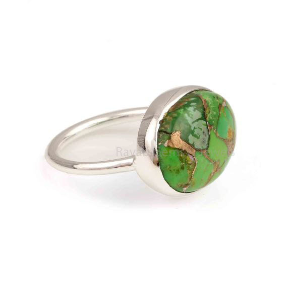 Green Copper Turquoise Ring, 925 Sterling Silver Ring, Gemstone Ring, 12x16mm Oval Shape Gemstone Ring, Engagement Ring For Her