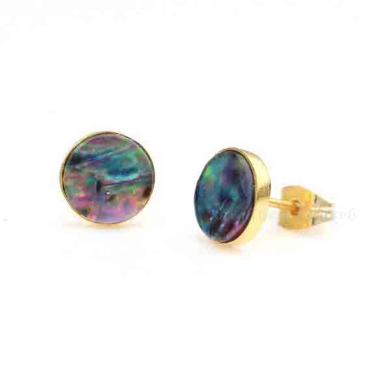 Abalone Shell Quartz Stud Earrings, 925 Sterling Silver Earrings, Gold Plated Shiny Studs, Round Stud Earrings, Engagement Earrings