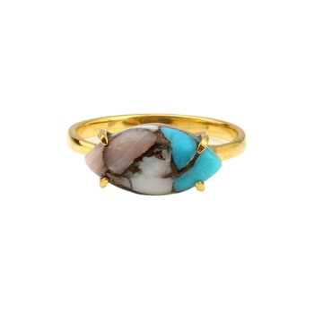 Mohave Turquoise Pink Opal Copper 8x10mm Gemstone 18k Gold Plated Dainty Boho Marquise Ring for Her Handmade Prong Fine Jewelry