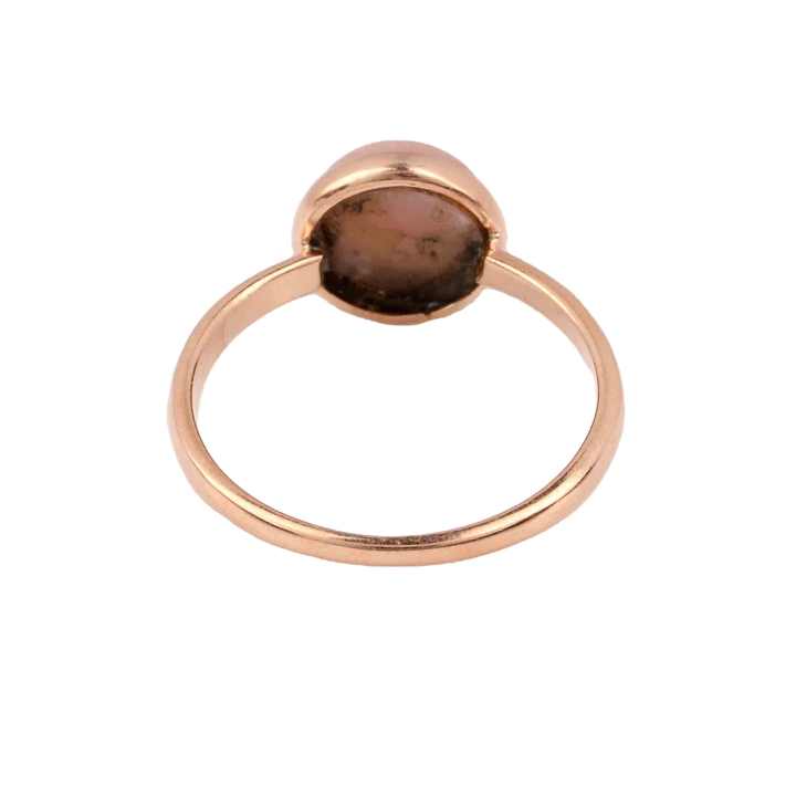 Hot Selling 2025 Wholesale 10mm Pink Opal Copper Turquoise Stone Bezel Rose Gold Plated Silver Dainty Round Shape Ring for Her